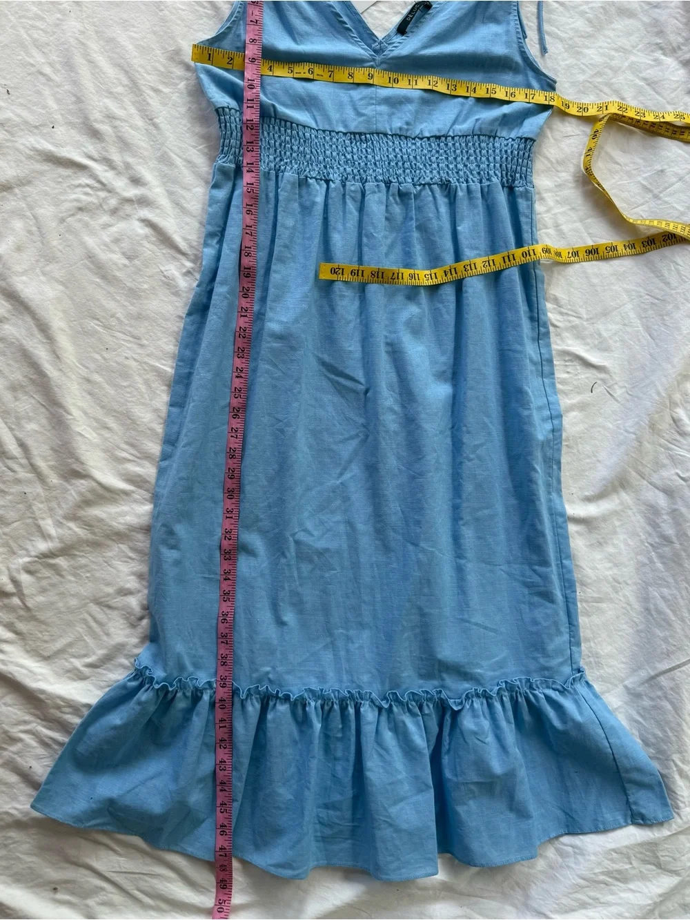 Linen summer dress Deluc. Blue smocked empire waist - Canadian sz XS S M L‎